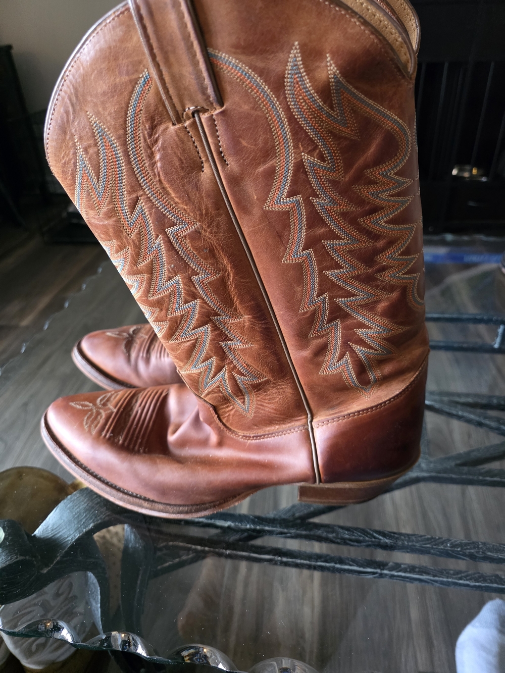 Leather Men's Cowboy Boots - Brown - Picture 2 of 4